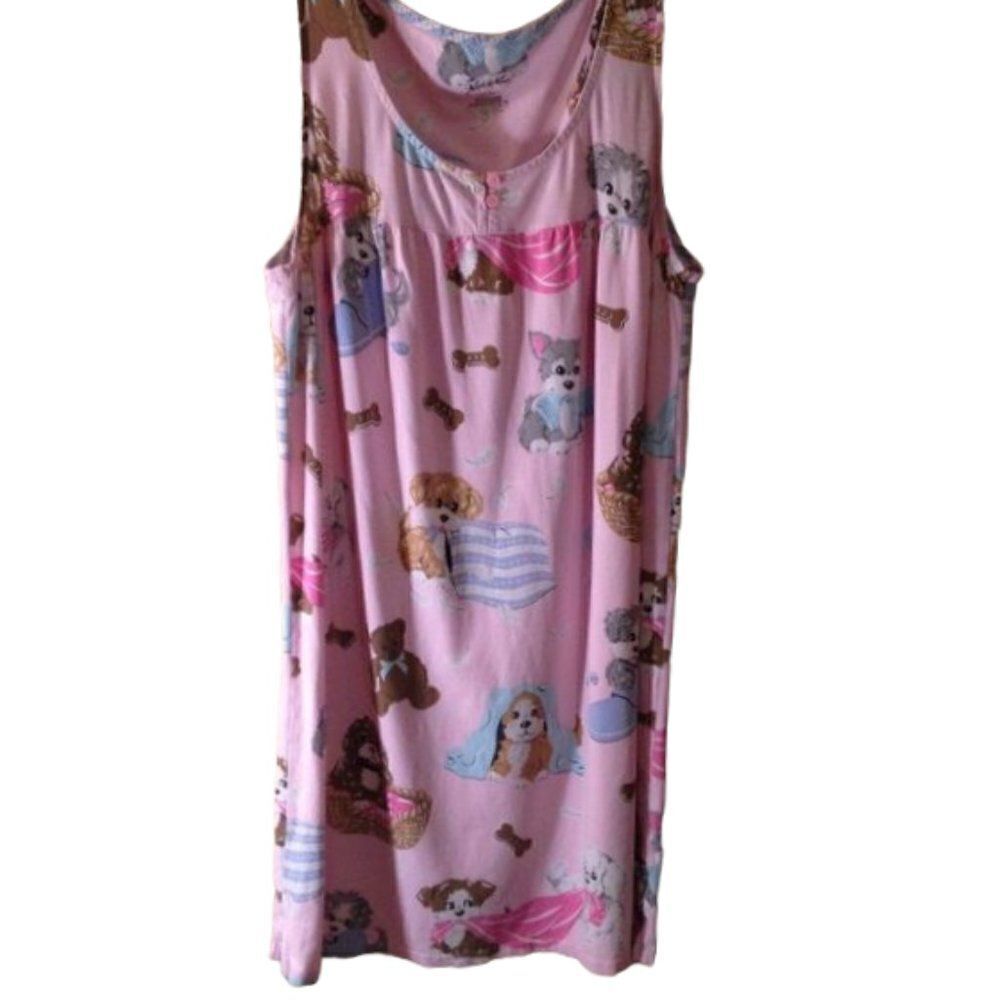 Comfy Nick & Nora Sleeveless Nightgown Teddy Bears and Puppy Dogs Large